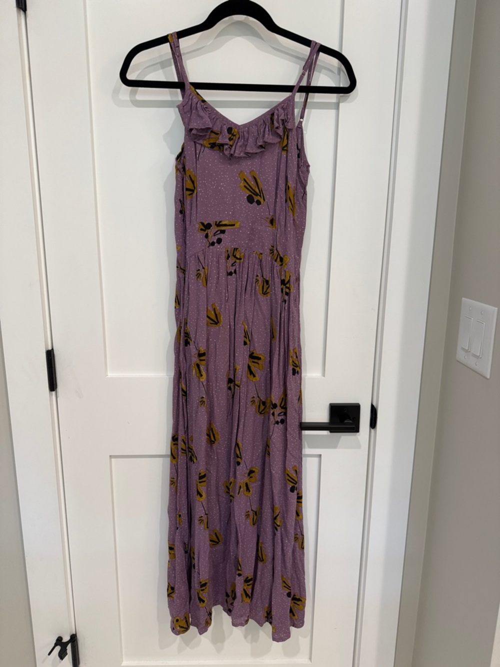 Lavender Floral Ruffle-Trim Maxi Dress